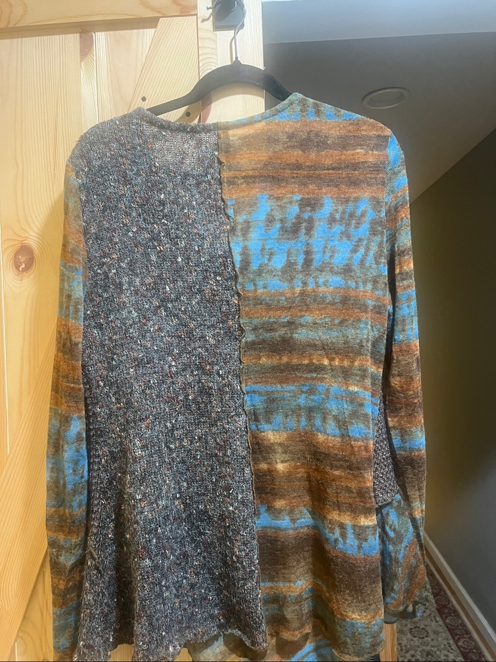 Feratelli brand Boho Patchwork Cowl Neck topBrown & Teal size large - Picture 7 of 8